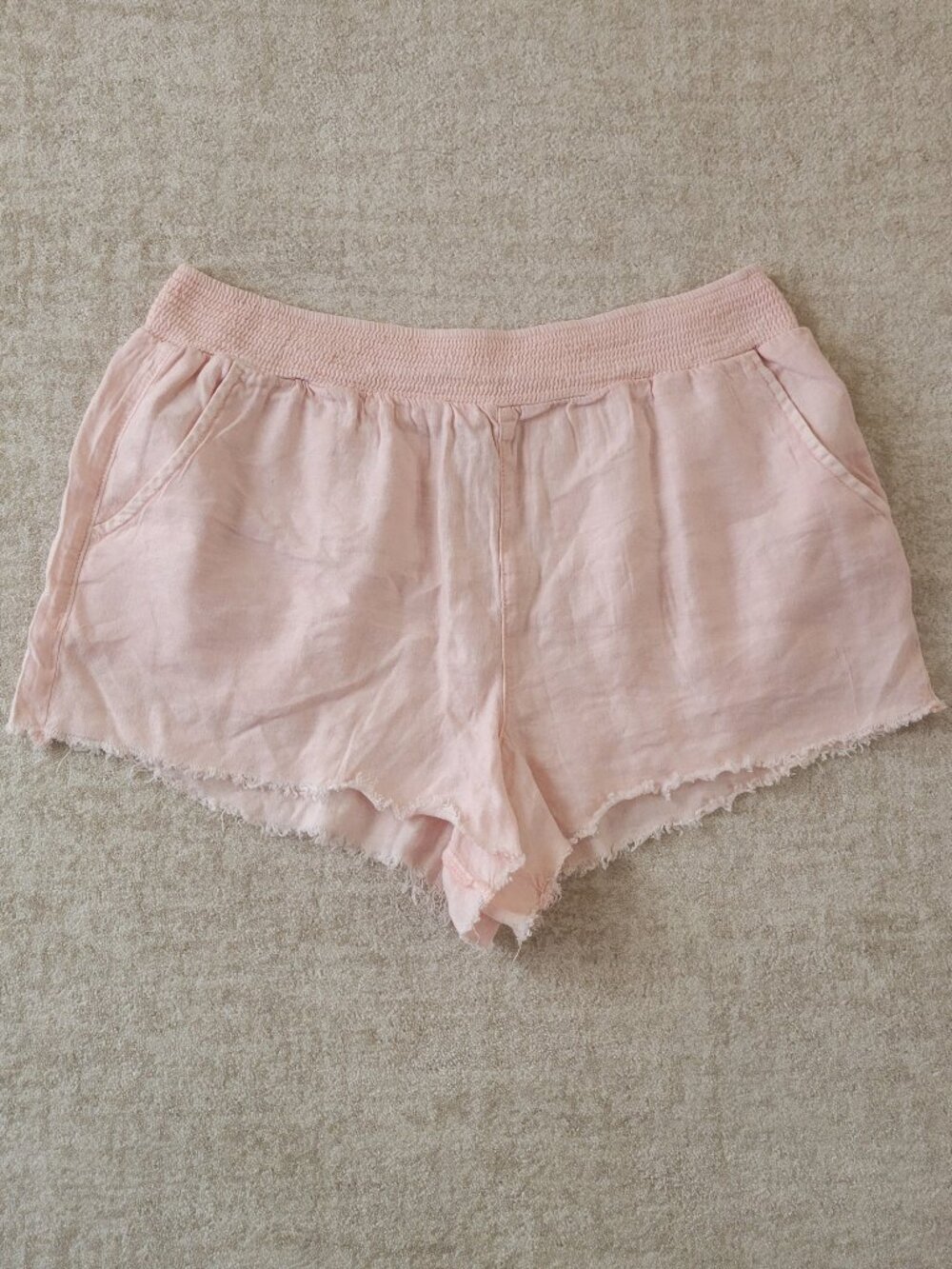 American Eagle Light Pink Frayed Hem Linen Blend Shorts XL Womens Pockets Boho